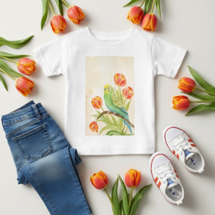 Camiseta Periquito com Tulipas Animais Exóticos de Estimaçã