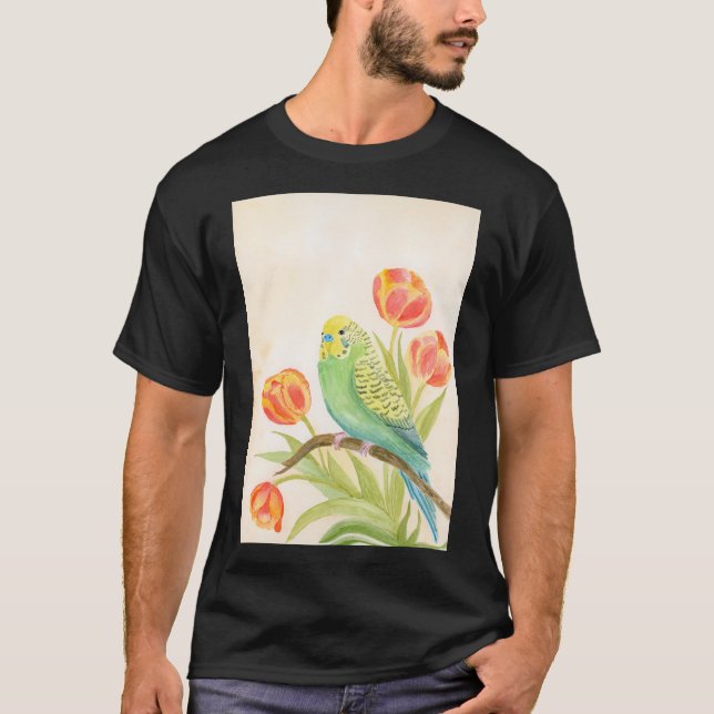 Camiseta Periquito com Tulipas Pets Exóticos (Frente)
