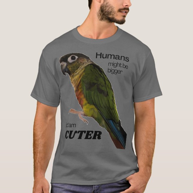Camiseta Periquito de design de Conure de Cheek Verde (Frente)