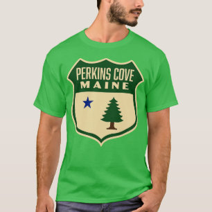 Camiseta Perkins Cove Maine Retro Pine Tree Shield Green