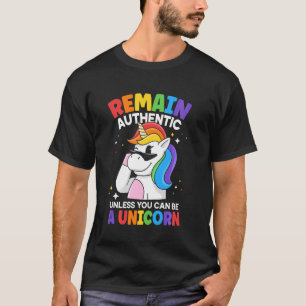 Camiseta Permaneça Autêntico Colorido LGBT Unicórnio Cavalg