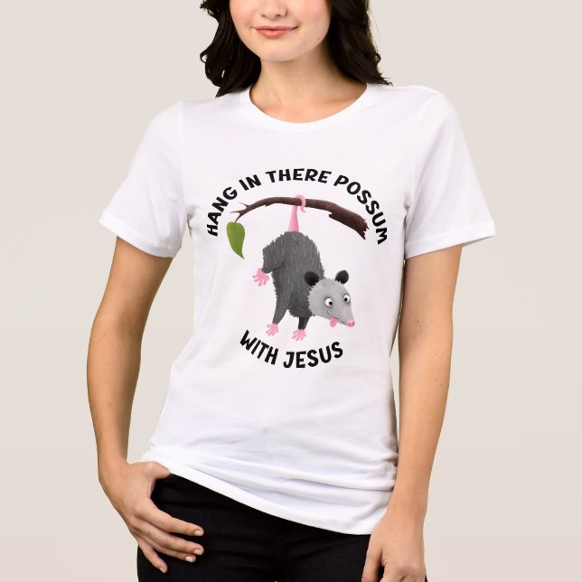 Camiseta Permaneça firme com Jesus possum fofo cristão (Frente)