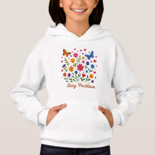 Camiseta Permaneça Positivo - Flores e Borboletas