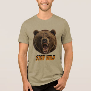 Camiseta PERMANEÇA SELVAGEM Urso Pardo Rugindo - O Selvagem