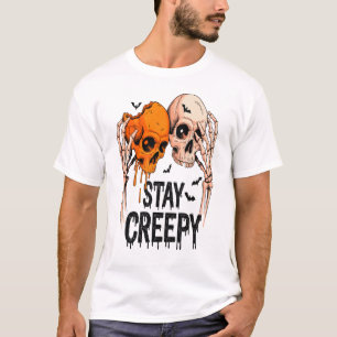 Camiseta Permaneça Sinistro PNG, Halloween de Caveira Retro
