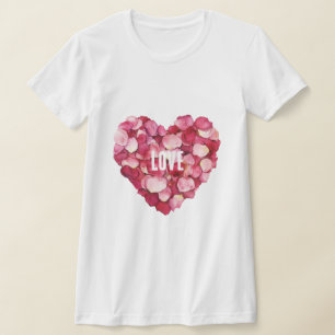 Camiseta Pérolas Rosa Rosa Vermelhas Amor Floral