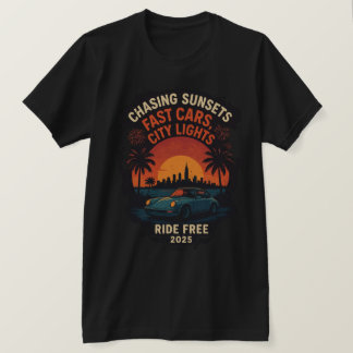 Camiseta Perseguição de Pôrs do sol Carros Rápidos Luzes de