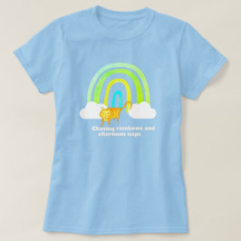 Camiseta Perseguindo Arco-íris e Sonecas Gatinho Ruivo Fofo