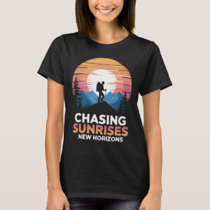 Camiseta Perseguindo Horizontes Novos Nascer do Sol Caminha