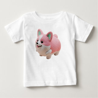 Camiseta Personagem 3D Kawaii de Corgi Rosa e Branco Adoráv