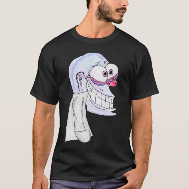 Camiseta personagem azul sorrindo com casaco (Frente)