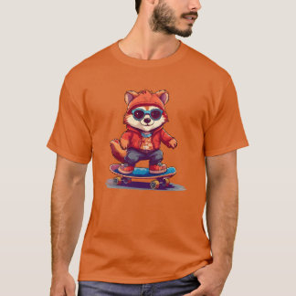 Camiseta Personagem de animal fofinho andando de skate vint