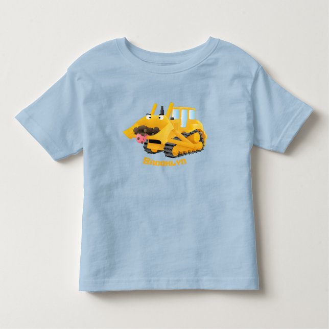 Camiseta Personagem de desenho animado de bulldozer amarelo (Frente)