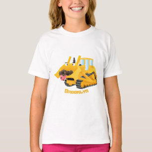 Camiseta Personagem de desenho animado de bulldozer amarelo