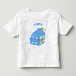 Camiseta Personagem de desenho animado de caixa de leite fo