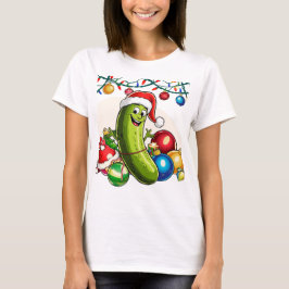 Camiseta Personagem de desenho animado do pepino de Natal