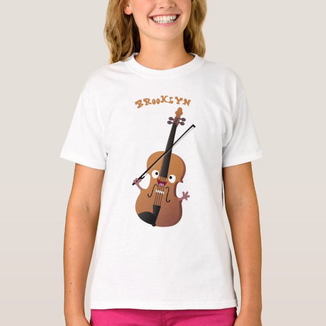 Camiseta Personagem de desenho animado musical de violino e (Frente)