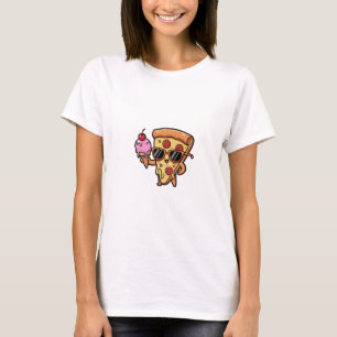 Camiseta Personagem de Fatia de Pizza Legal Usando Óculos d