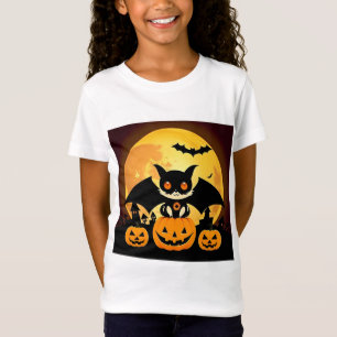 Camiseta Personagem de Gato de Halloween Fofo com Abóboras