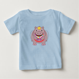 Camiseta Personagem de Hipopótamo Feliz com Decorações Fest