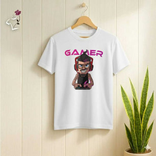 Camiseta Personagem de Jogador Estilo Cartoon de Jogos Gráf