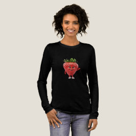 Camiseta Personagem de Morango Feliz e Fofo Acenando Cartoo