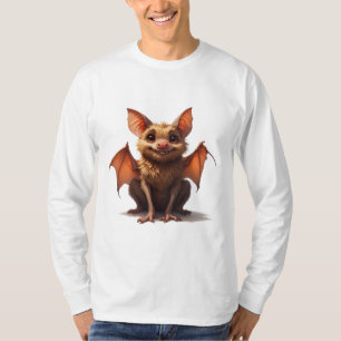 Camiseta Personagem de Morcego Fofo Com Olhos Grandes e Asa