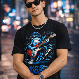 Camiseta Personagem de Música de Guitarra Azul Engraçado
