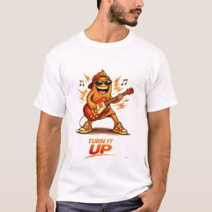 Camiseta Personagem de Música de Guitarra Laranja Engraçado