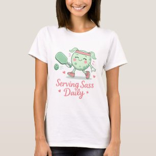 Camiseta Personagem de Pickleball Rosa Fofo Frase Engraçada