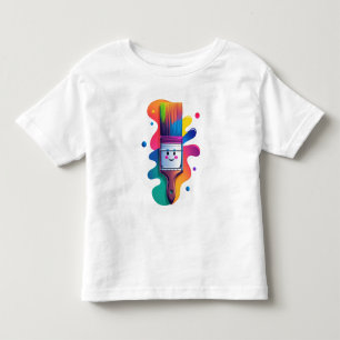 Camiseta Personagem de Pincel Fofo com Tinta Colorida