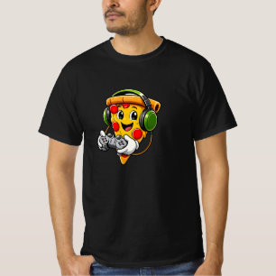 Camiseta Personagem de Pizza de Jogador Engraçado Design de