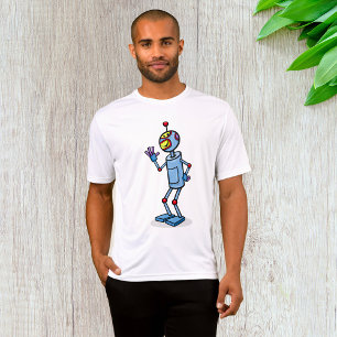 Camiseta Personagem de Robô Futurista Retrô Acenando