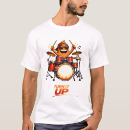 Camiseta Personagem engraçado de baterista laranja Ilustraç