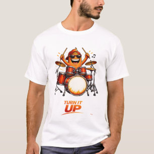 Camiseta Personagem engraçado de baterista laranja Ilustraç