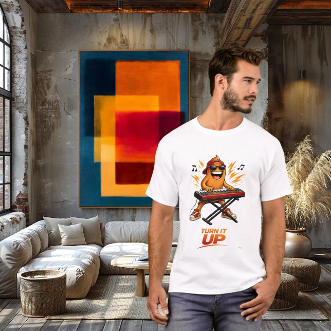 Camiseta Personagem engraçado de jogador de teclado laranja (Criador carregado)