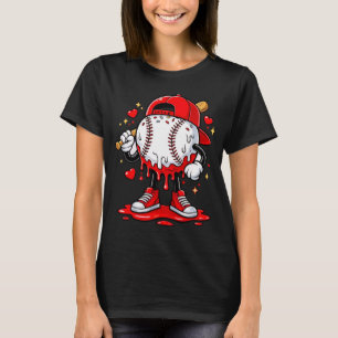 Camiseta Personagem Legal de Beisebol Streetwear Com Coraçõ