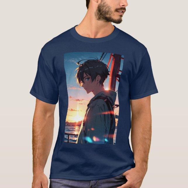 Camiseta Personagem masculino de anime de presente (Frente)