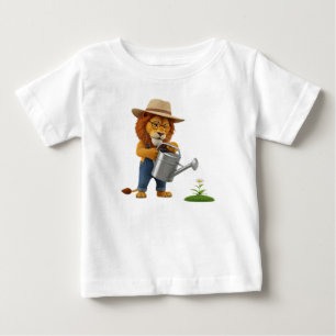 Camiseta Personagem simpático de leão jardineiro 3D regando