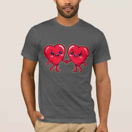 Camiseta Personagens de Coração Fofo de Mão Dada