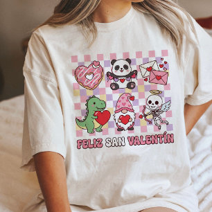 Camiseta Personagens Kawaii do Dia dos Namorados Com Coraçõ