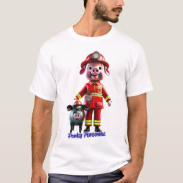 Camiseta Personagens Porky porcos engraçados. Bombeiro