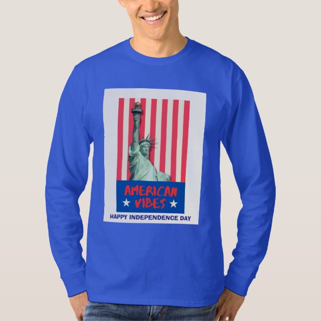 Camiseta Personalização da Estátua Liberty Red Stripes de " (Frente)