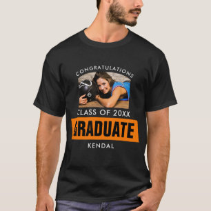 Camiseta Personalização de Foto de Graduação em Preto e Lar