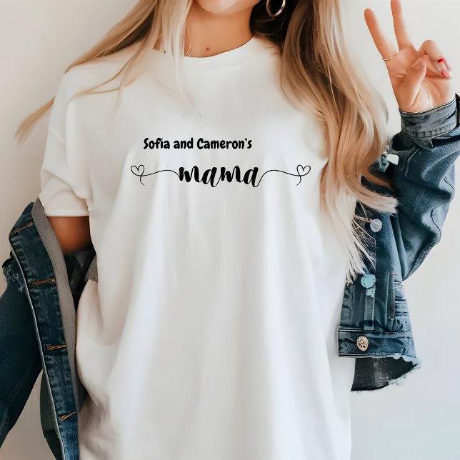 Camiseta Personalização dos Nomes das Crianças Personalizad (Personalized Mama Shirt)