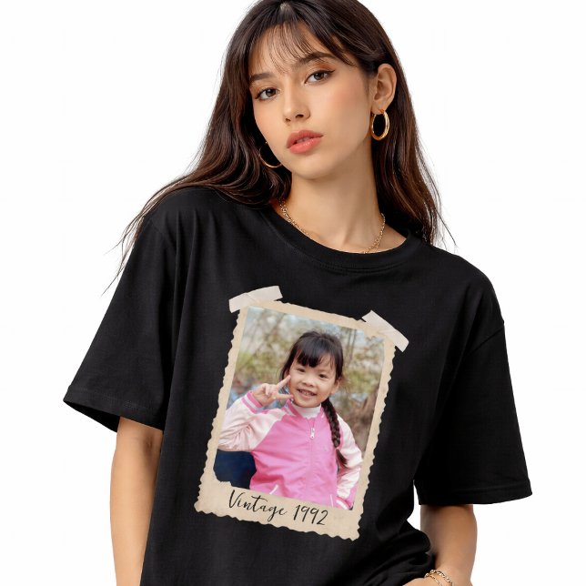 Camiseta Personalizada com Foto Retro, Camiseta de (Custom Vintage Photo And Year Nostalgic Birthday T-Shirt)