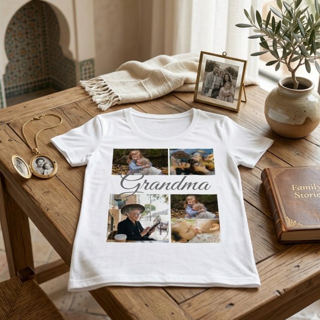 Camiseta personalizada com layout moderno de colag (5-Photo Collage Modern Layout Custom Photo Template Tee for Family & Friends shirt )