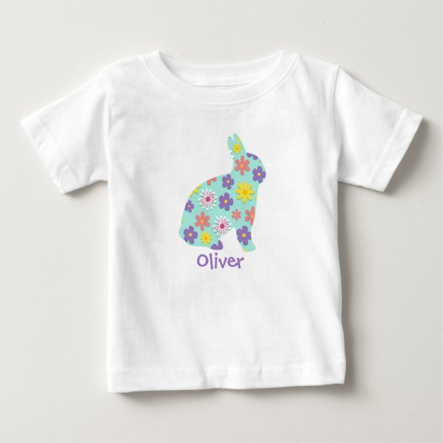Camiseta Personalizada com Nome e Coelho de Páscoa (Frente)