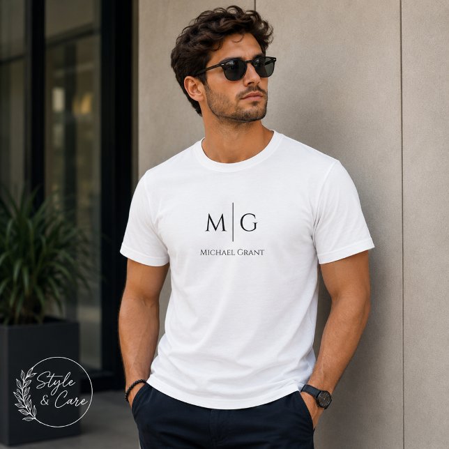 Camiseta Personalizada com Nome e Monograma Elegan (Stylish Monogram With Name Personalized T-Shirt)