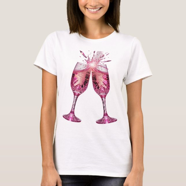 Camiseta Personalizada com Taças de CHAMPANHE ROSA (Frente)